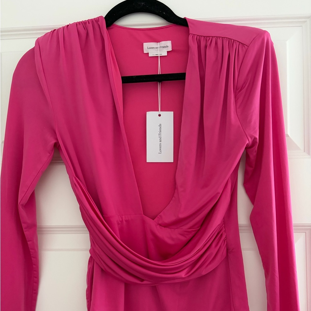 Lovers + Friends Fuchsia Drape Anya Bodysuit NWT